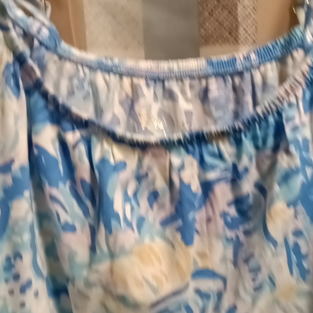 FINAL PRICE Lilly Pulitzer blue multi-colored floral s/s flared hem dress L 8/10 - Picture 2 of 4